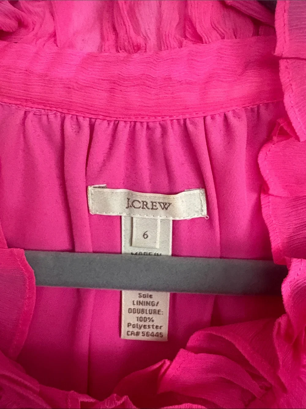 J. Crew Hot Pink Ruffle Neck Sleeveless Camisole